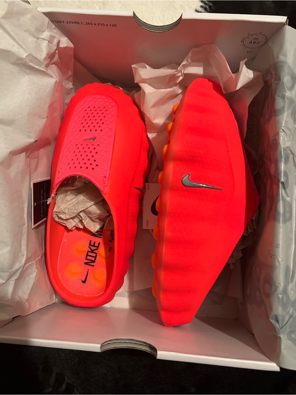 Nike Mind 001 Slip-On Mules in Neon Solar Red with Silver Swoosh